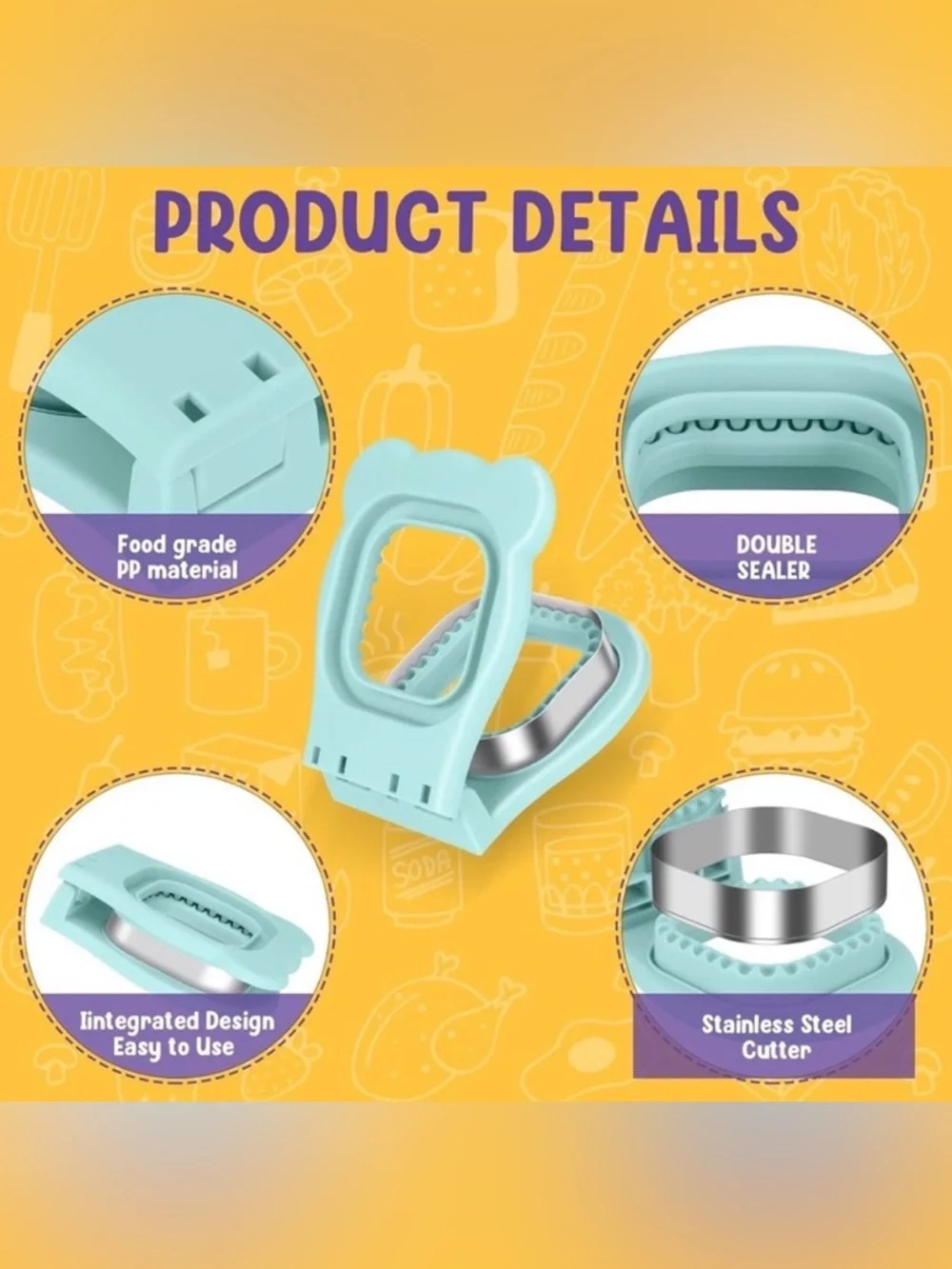 💞 New Light Blue Square Uncrustable-Style Sandwich Cutter and Sealer